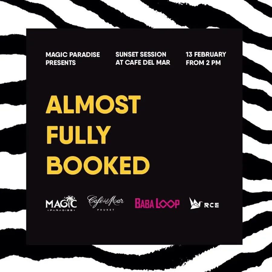 Almost Fully Booked announcement post for Sunset Session at Café del Mar